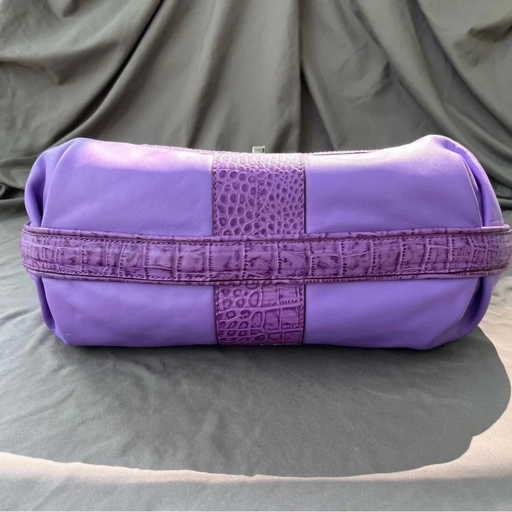 Judith Ripka Purple Leather CROCO Embossed Pewter Wrap Pocket Hobo Shoulder Bag - Picture 9 of 16